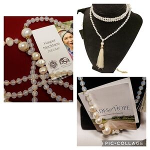 Trades of Hope Harper Necklace New Pearls Glass Beads Cream Gold Accents…